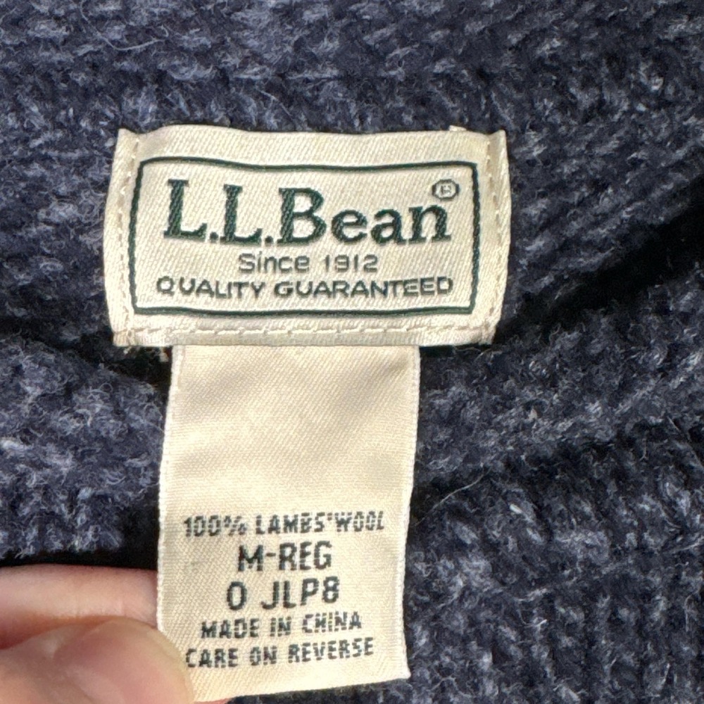 LL Bean Sweater Mens M Blue Lambswool Roll Neck Knit Pullover Heavyweight - Picture 3 of 7